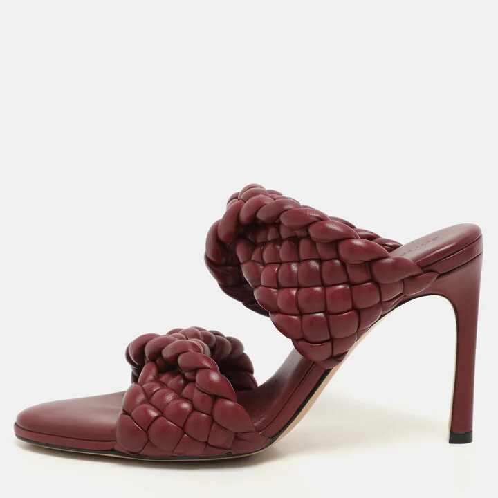 Bottega Veneta Burgundy Woven Leather Slide Sandals Size 37