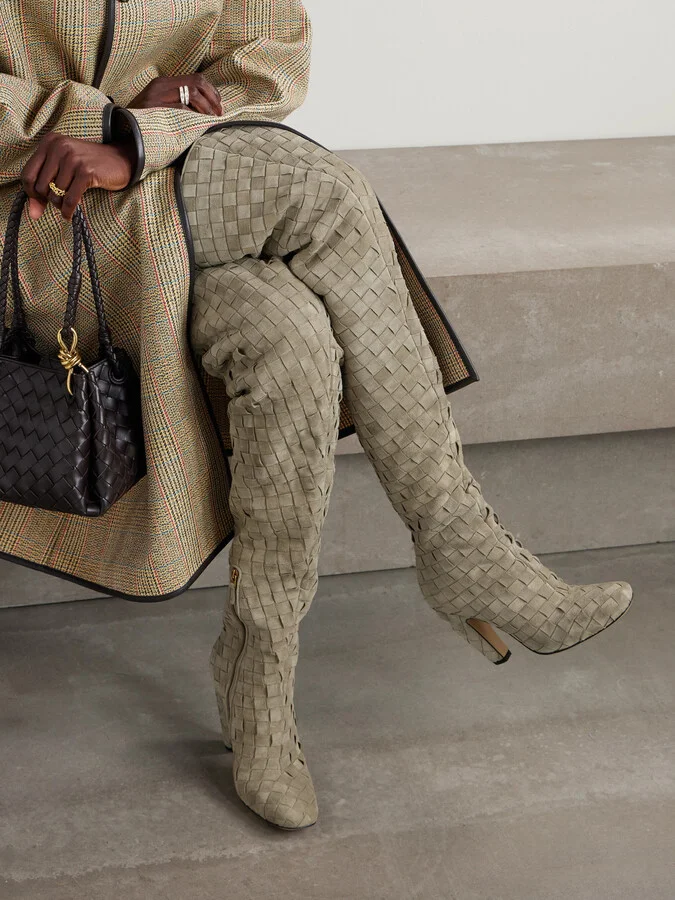 Bottega Veneta - Canalazzo Intrecciato Suede Boots - Gray - Image 2
