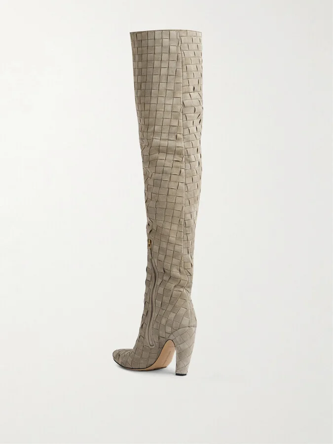Bottega Veneta - Canalazzo Intrecciato Suede Boots - Gray - Image 3