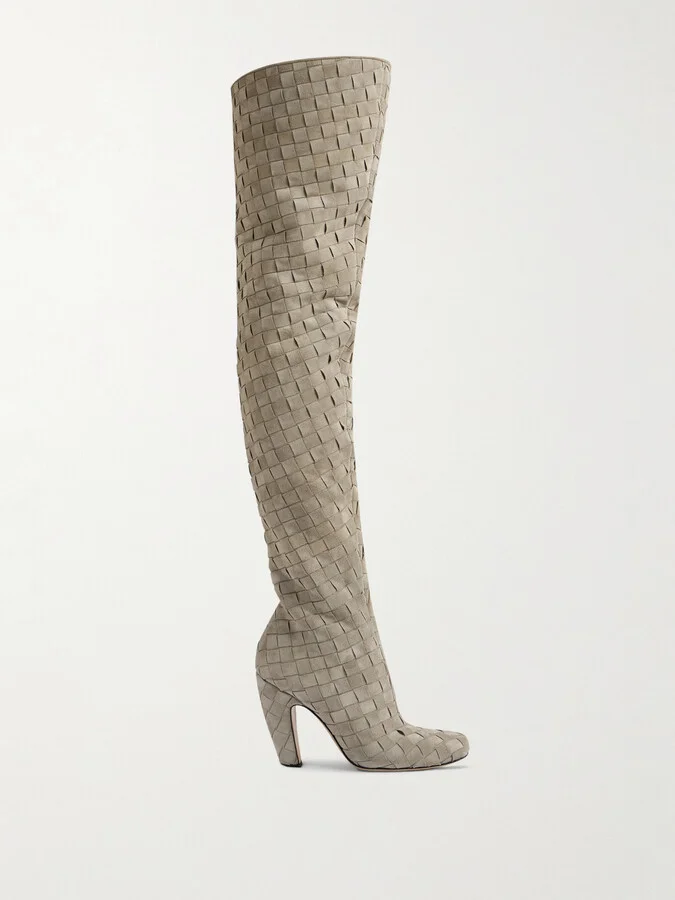 Bottega Veneta - Canalazzo Intrecciato Suede Boots - Gray