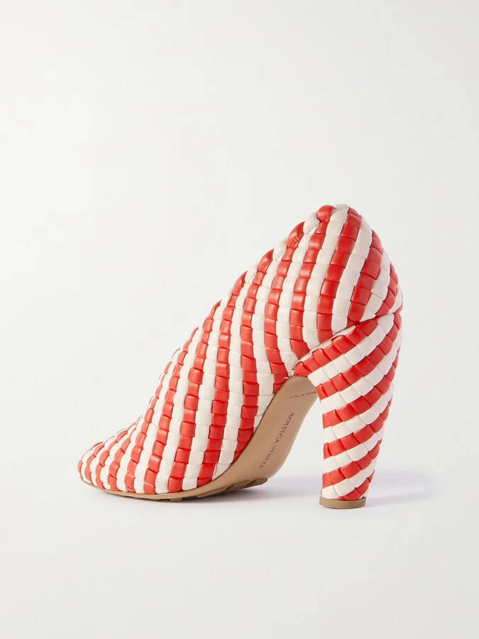 Bottega Veneta - Canalazzo Striped Intrecciato Leather Pumps - White - Image 3