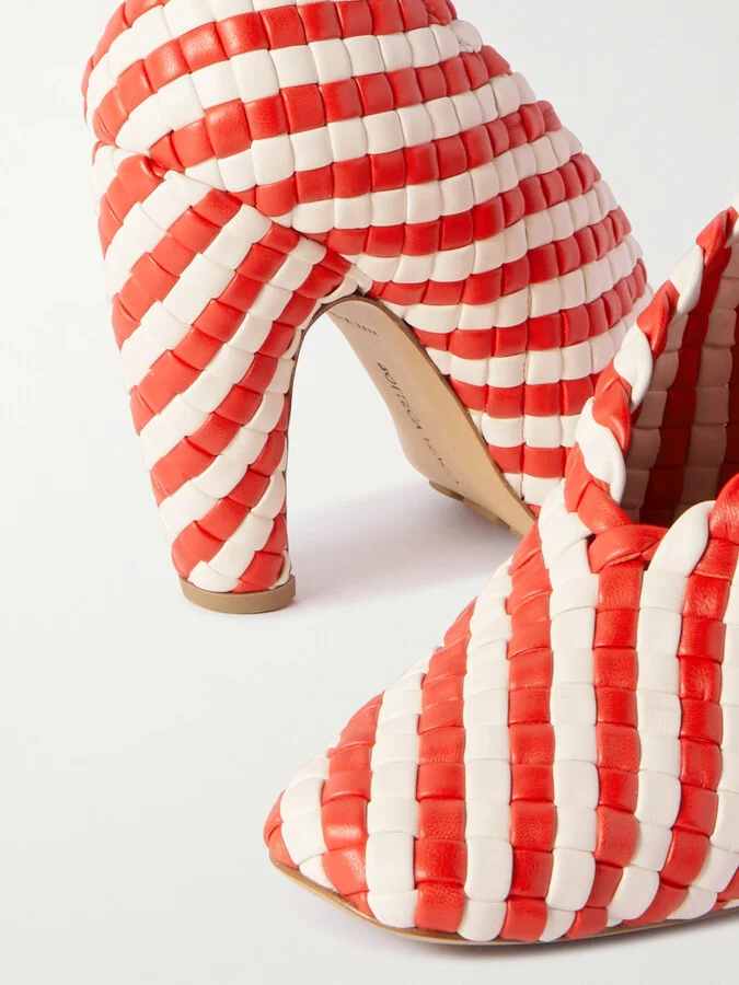 Bottega Veneta - Canalazzo Striped Intrecciato Leather Pumps - White - Image 4