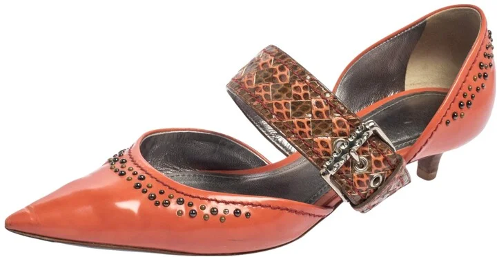 Bottega Veneta Coral Leather And Ayers Dahlia Chenille D'orsay Pumps Size 37
