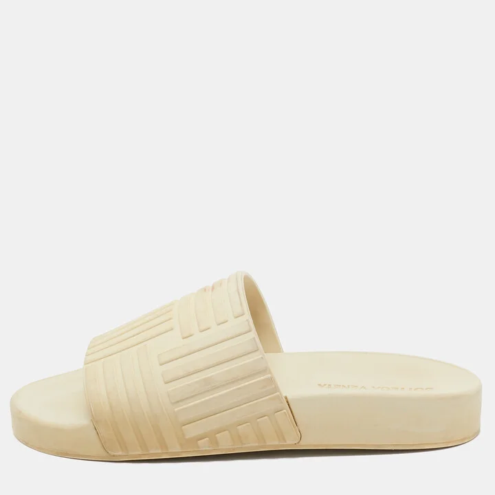 Bottega Veneta Cream Rubber Pool Slides Size 37