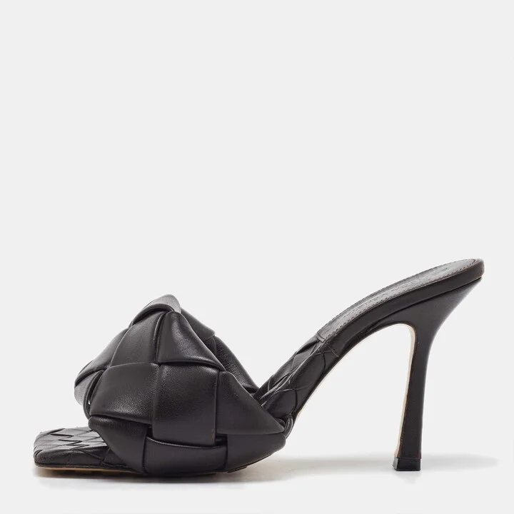 Bottega Veneta Dark Brown Intrecciato Leather Lido Slide Sandals Size 37