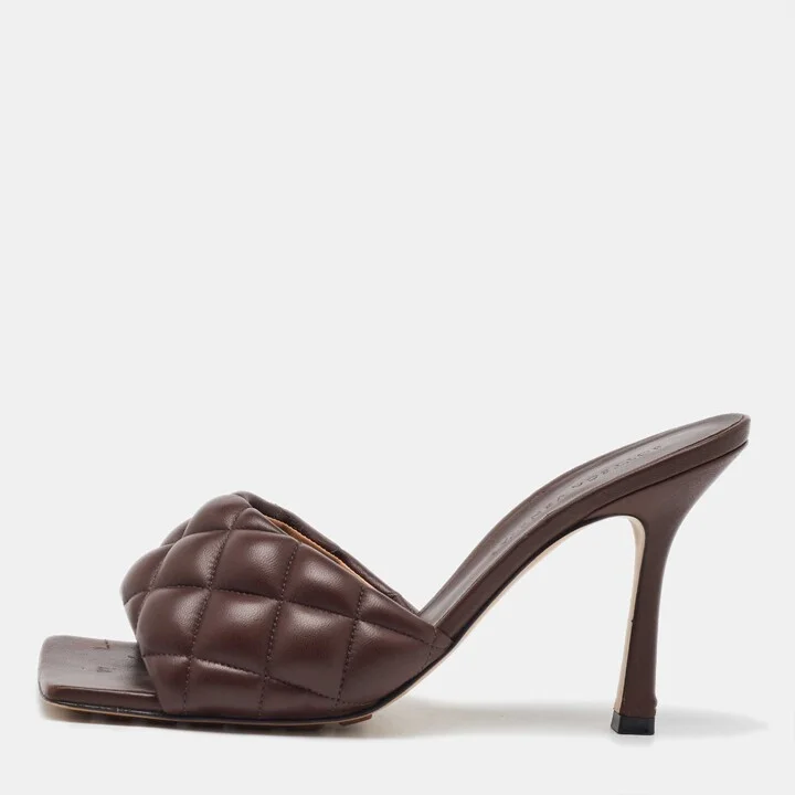 Bottega Veneta Dark Brown Quilted Leather Lido Padded Slide Sandals Size 38