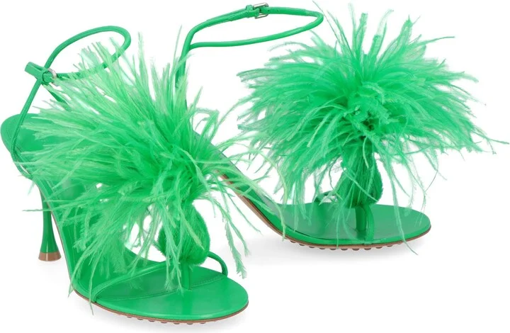 Bottega Veneta Dot Leather Sandals With Feathers - Image 3