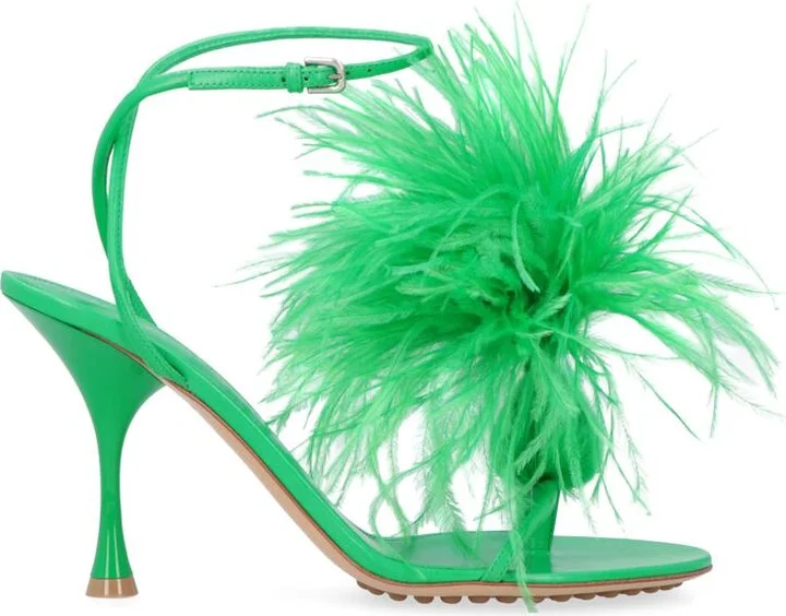 Bottega Veneta Dot Leather Sandals With Feathers