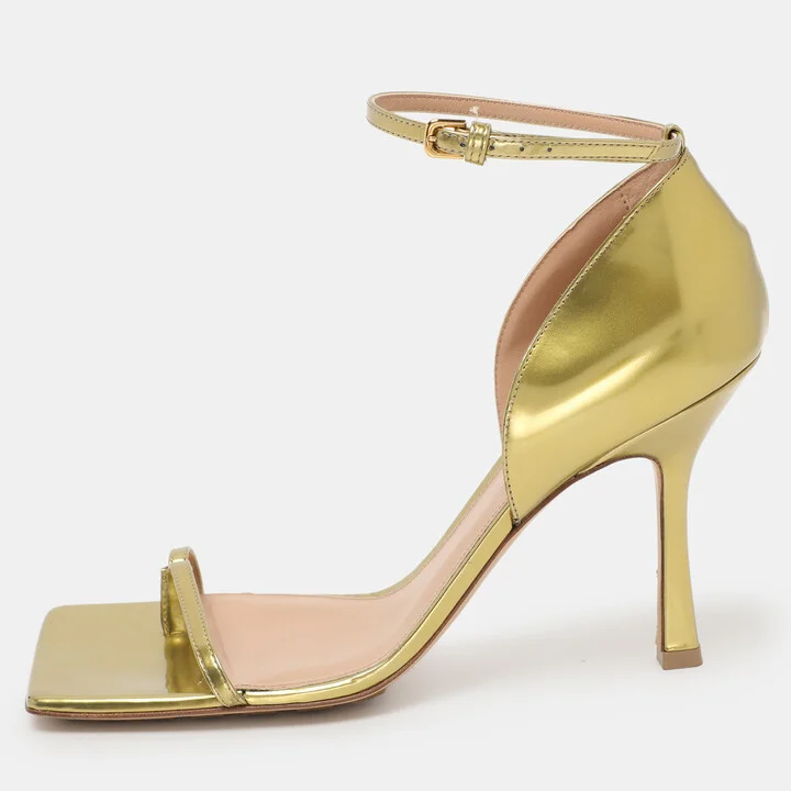Bottega Veneta Gold Leather Strech Ankle Strap Sandals Size 40
