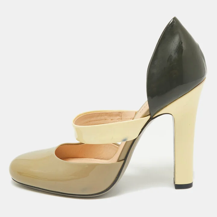 Bottega Veneta Green/Black Patent Leather Mary Jane Pumps Size 37