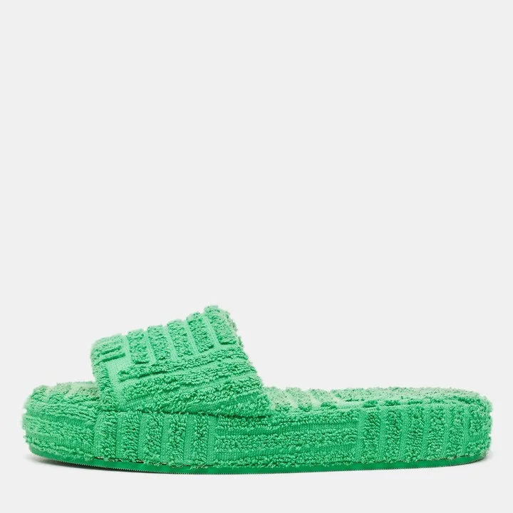 Bottega Veneta Green Cotton Fabric Sponge Platform Slides Size 36