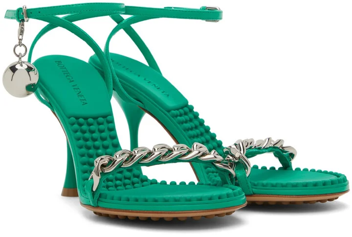 Bottega Veneta Green Dot Heeled Sandals - Image 4
