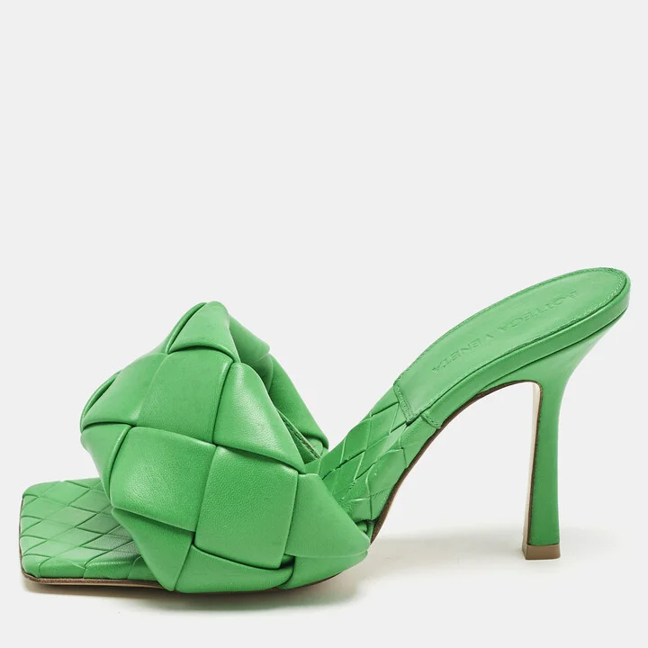 Bottega Veneta Green Intrecciato Leather Lido Slide Sandals Size 37