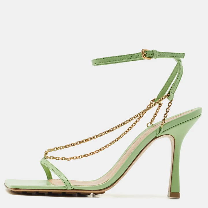 Bottega Veneta Green Leather Chain Stretch Sandals Size 37