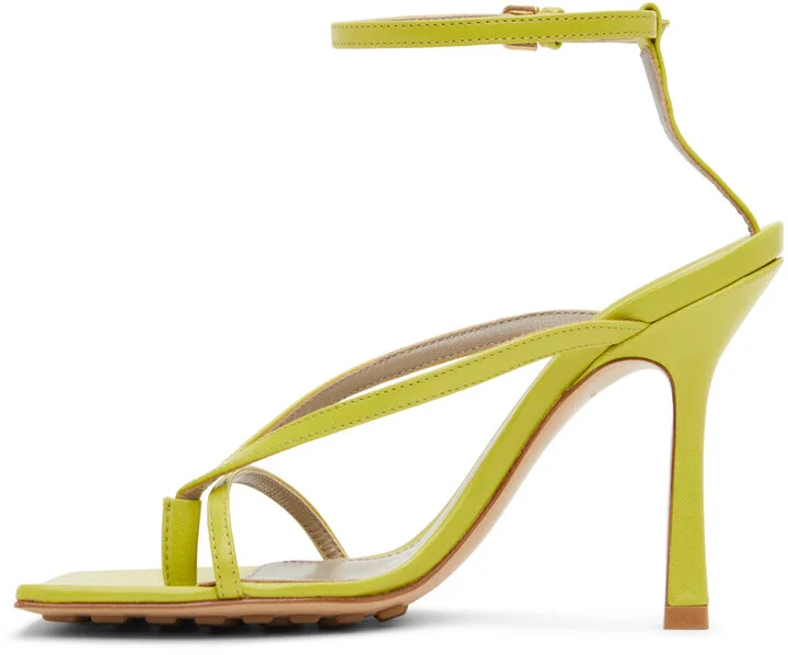 Bottega Veneta Green Strappy Stretch Heeled Sandals - Image 3