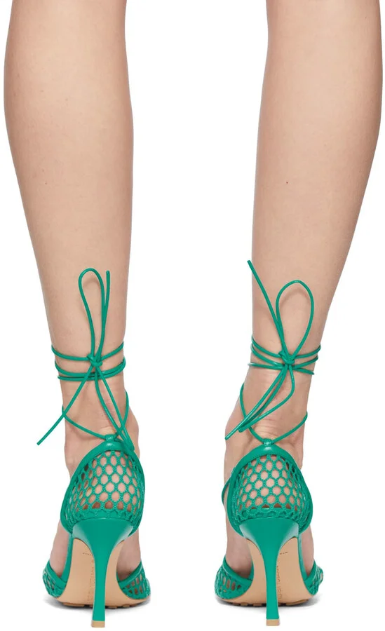 Bottega Veneta Green Stretch Web Heels - Image 2