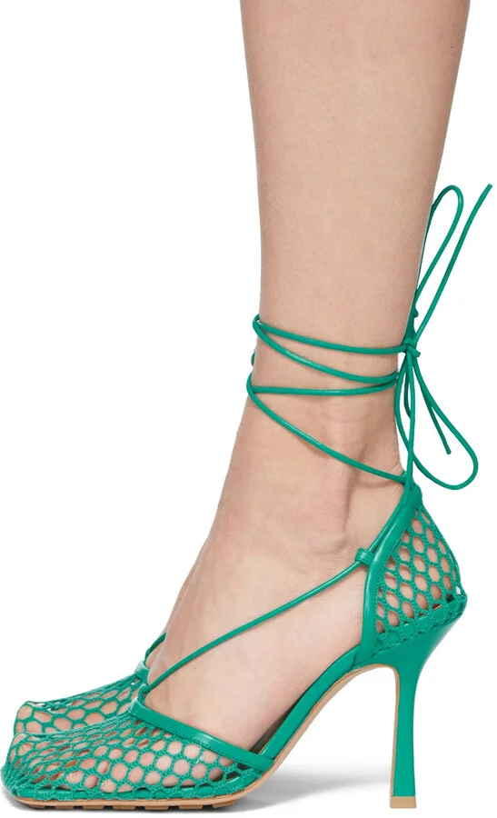 Bottega Veneta Green Stretch Web Heels - Image 3