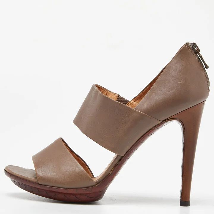 Bottega Veneta Grey Leather Strappy Slide Sandals Size 37.5