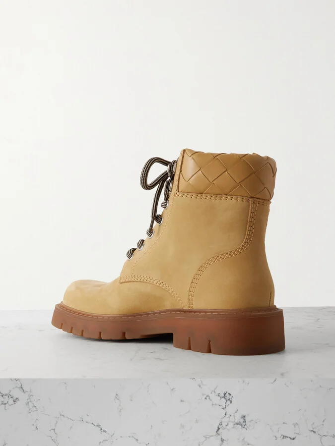 Bottega Veneta - Haddock Intrecciato Leather-trimmed Nubuck Ankle Boots - Yellow - Image 3