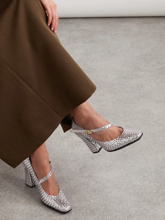 Bottega Veneta - Intrecciato Metallic Leather Pumps - Silver - Image 2