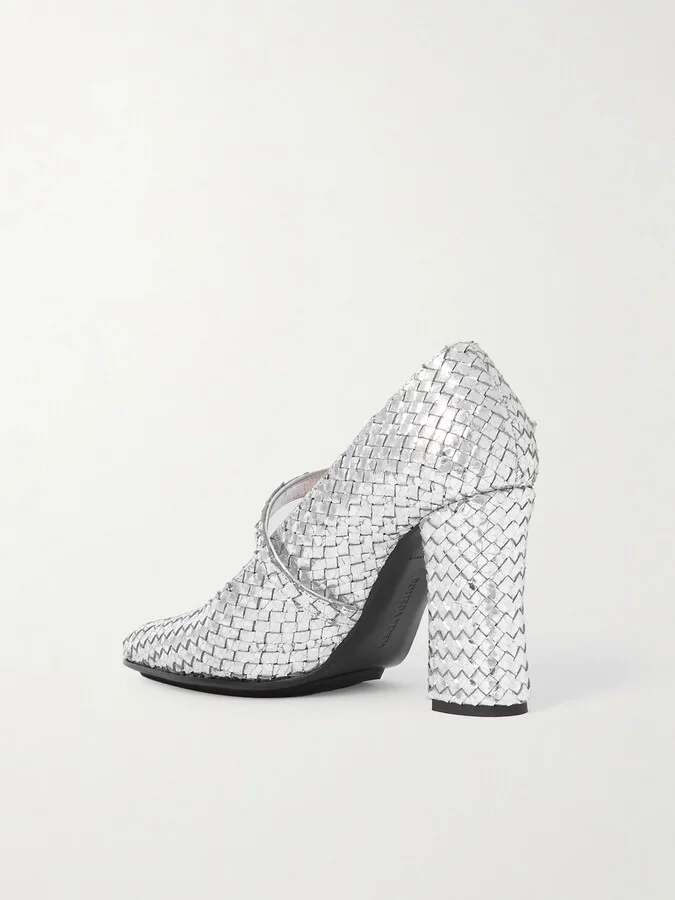 Bottega Veneta - Intrecciato Metallic Leather Pumps - Silver - Image 3