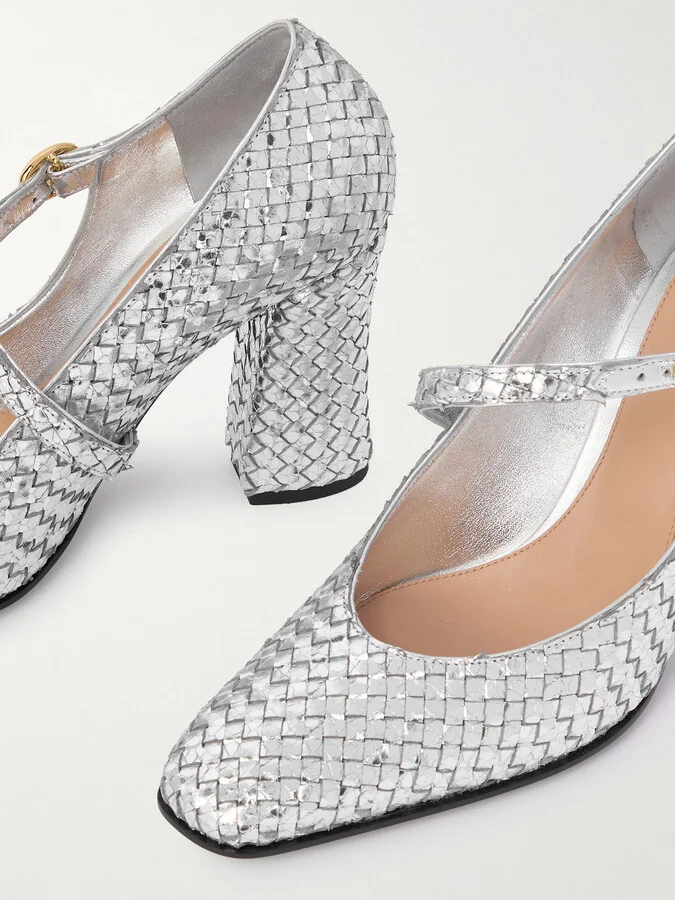 Bottega Veneta - Intrecciato Metallic Leather Pumps - Silver - Image 4