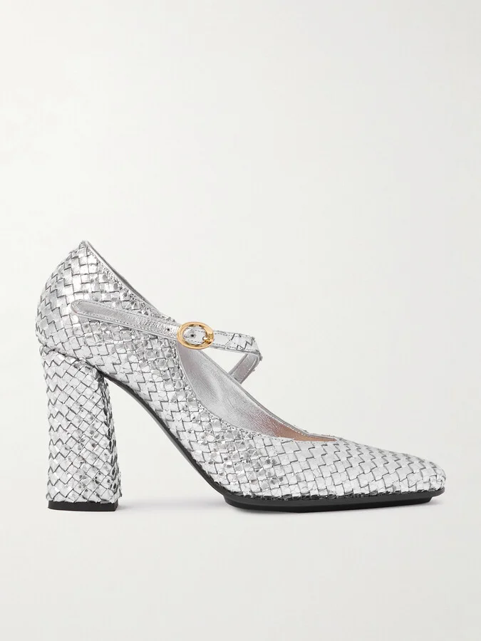Bottega Veneta - Intrecciato Metallic Leather Pumps - Silver
