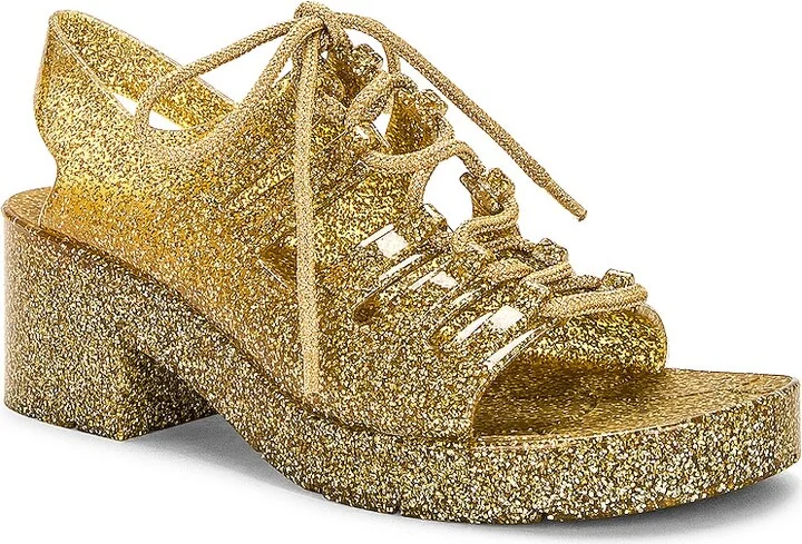 Bottega Veneta Jelly Lace Up Sandal in Metallic Gold - Image 2