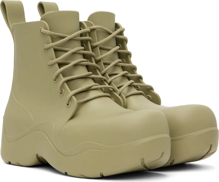 Bottega Veneta Khaki Puddle Lace-Up Boots - Image 4