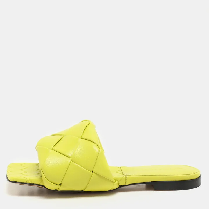 Bottega Veneta Kiwi Leather Lido Flat Slide Sandals Size 36.5