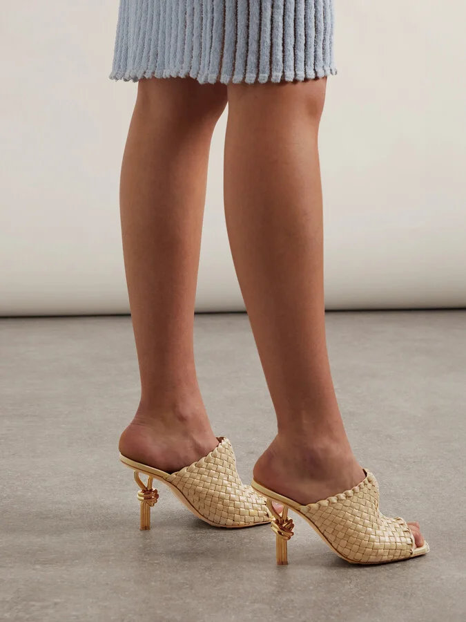 Bottega Veneta - Knot Embellished Intrecciato Leather Mules - Neutrals - Image 2