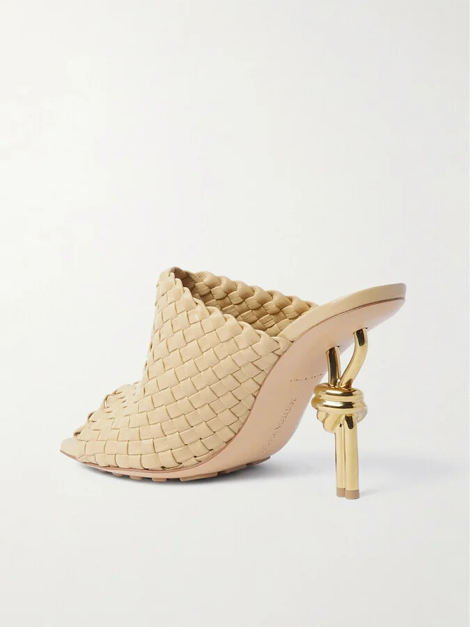 Bottega Veneta - Knot Embellished Intrecciato Leather Mules - Neutrals - Image 3
