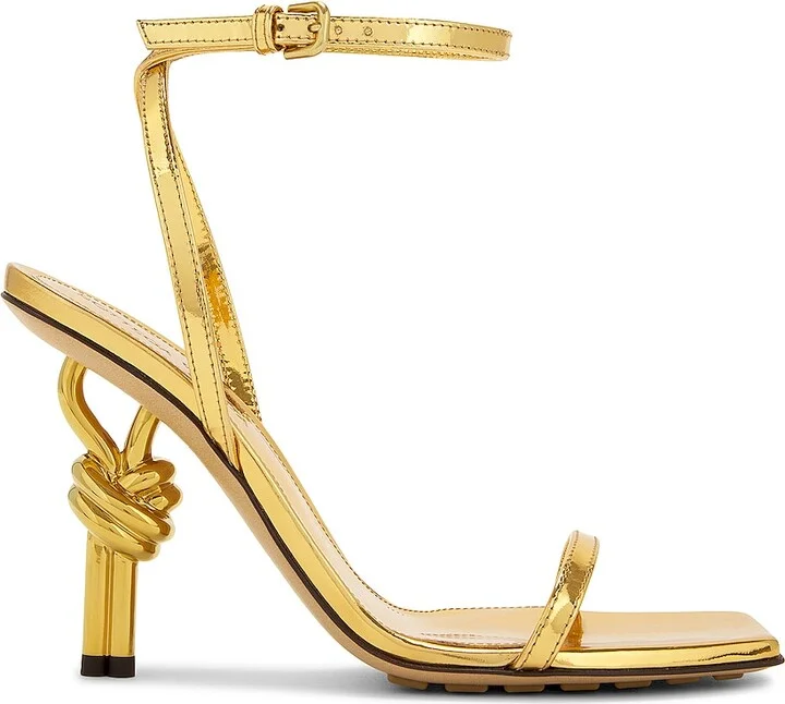 Bottega Veneta Knot Sandal in Metallic Gold