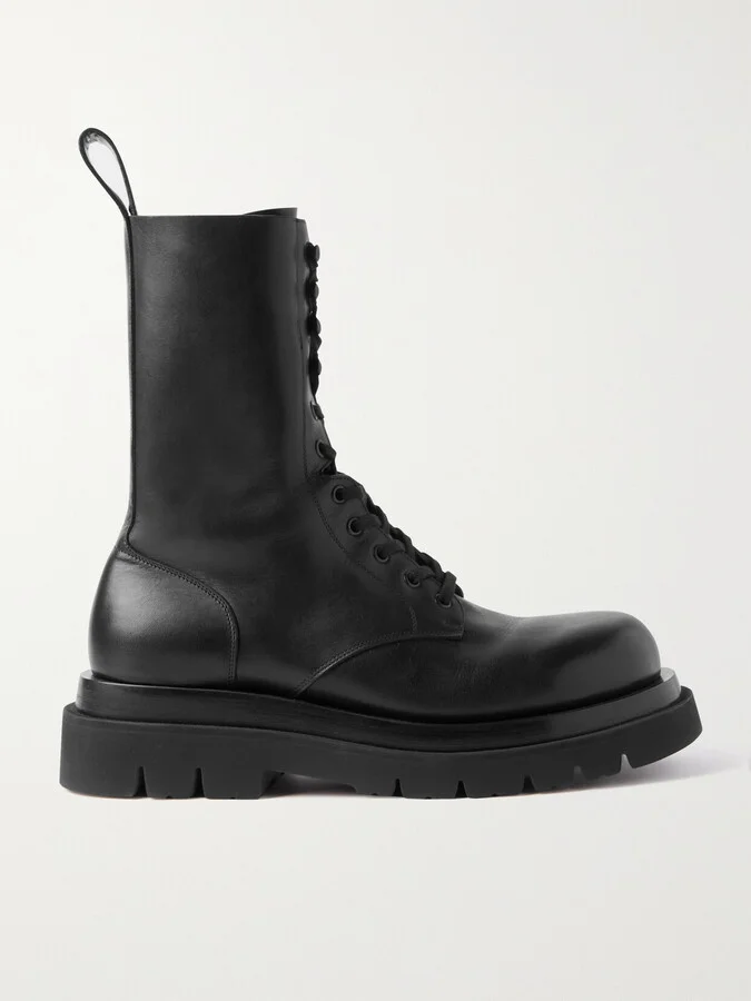 Bottega Veneta - Lace-up Leather Ankle Boots - Black