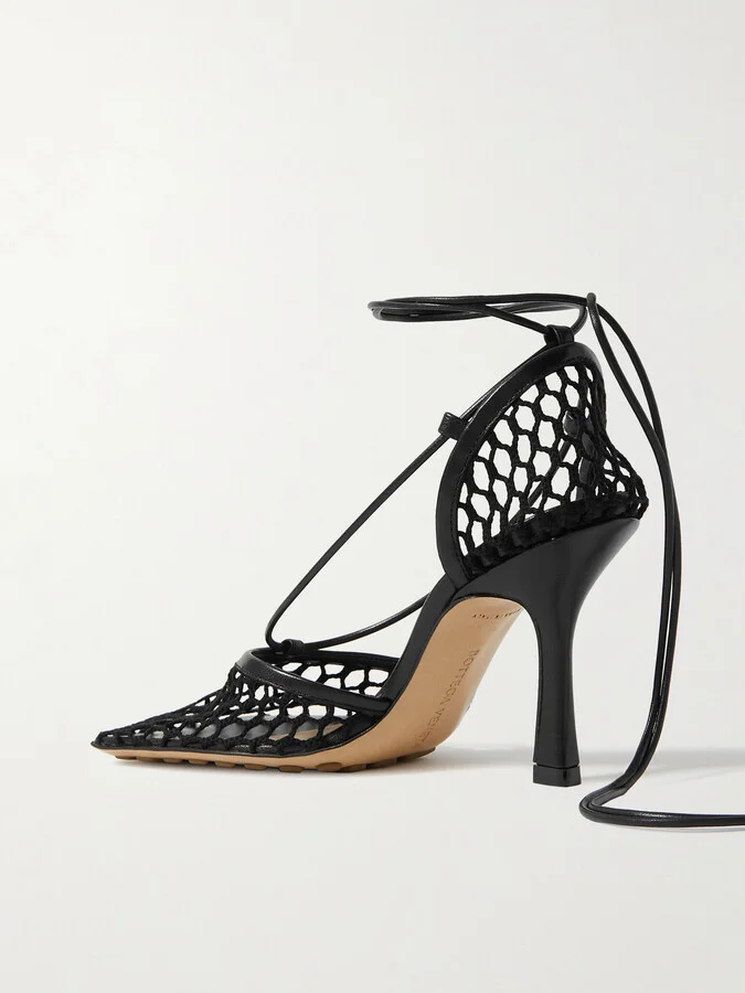 Bottega Veneta - Lace-up Leather-trimmed Mesh Pumps - Black - Image 3
