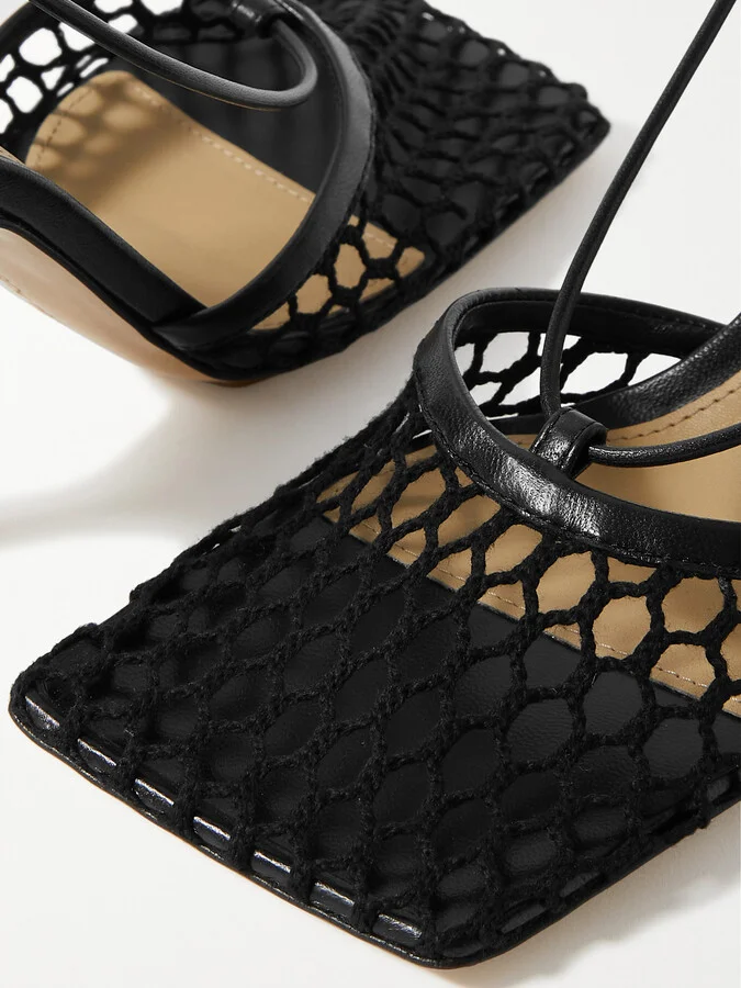 Bottega Veneta - Lace-up Leather-trimmed Mesh Pumps - Black - Image 4