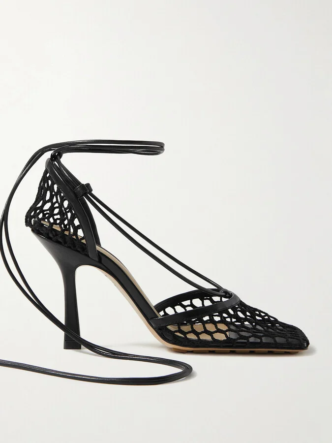 Bottega Veneta - Lace-up Leather-trimmed Mesh Pumps - Black