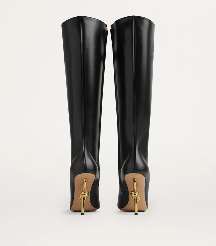 Bottega Veneta Leather Knot Knee-High Boots 90 - Image 3