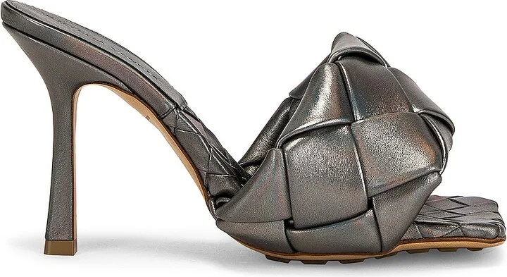 Bottega Veneta Lido Mule Sandals in Metallic Silver