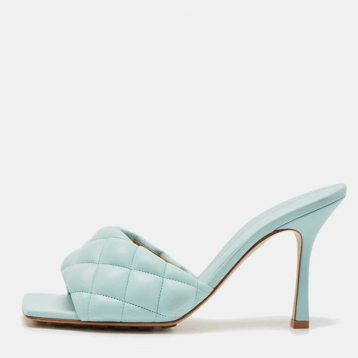 Bottega Veneta Light Blue Quilted Leather Lido Slide Sandals Size 40