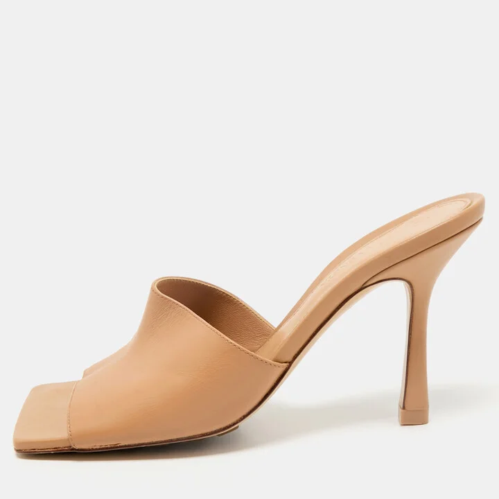 Bottega Veneta Light Brown Leather Stretch Slide Sandals Size 37