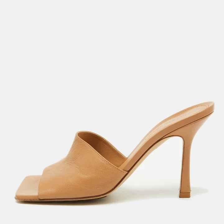 Bottega Veneta Light Brown Leather Stretch Slide Sandals Size 38
