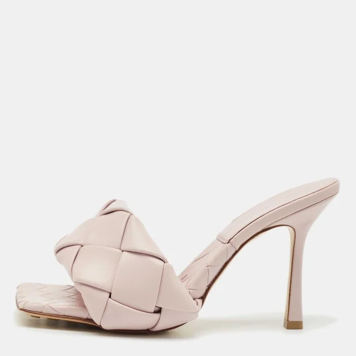 Bottega Veneta Light Lilac Intrecciato Leather Lido Slide Sandals Size 39