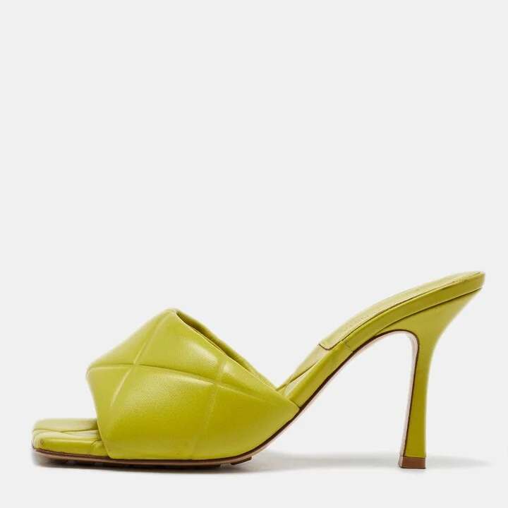 Bottega Veneta Lime Yellow Leather Lido Slide Sandals Size 37.5