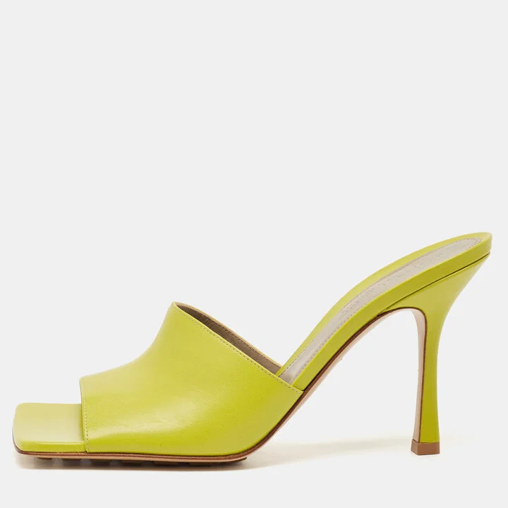 Bottega Veneta Lime Yellow Leather Stretch Slide Sandals Size 40