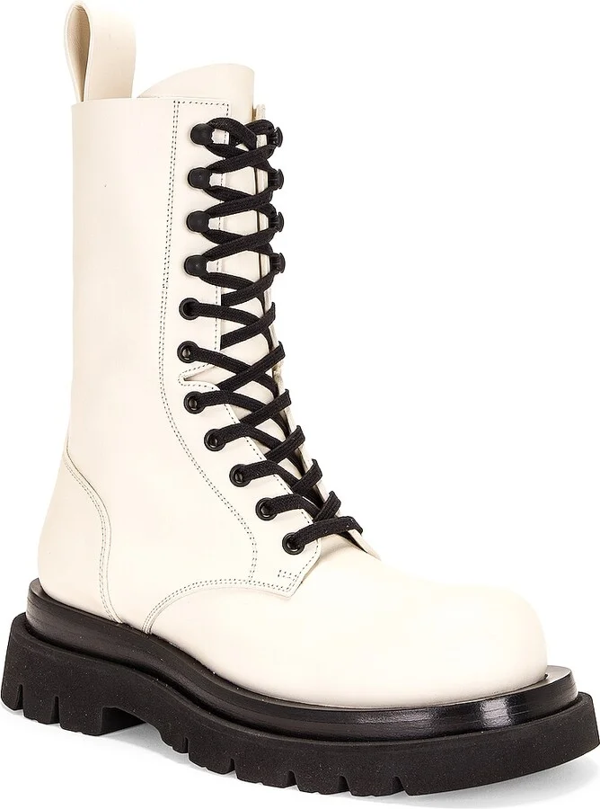 Bottega Veneta Lug Lace Up Boots in Cream - Image 2