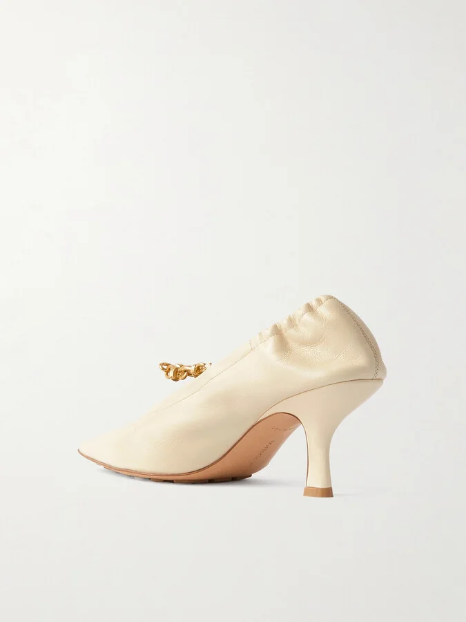 Bottega Veneta - Melbourne Embellished Glossed Crinkled-leather Pumps - Cream - Image 3