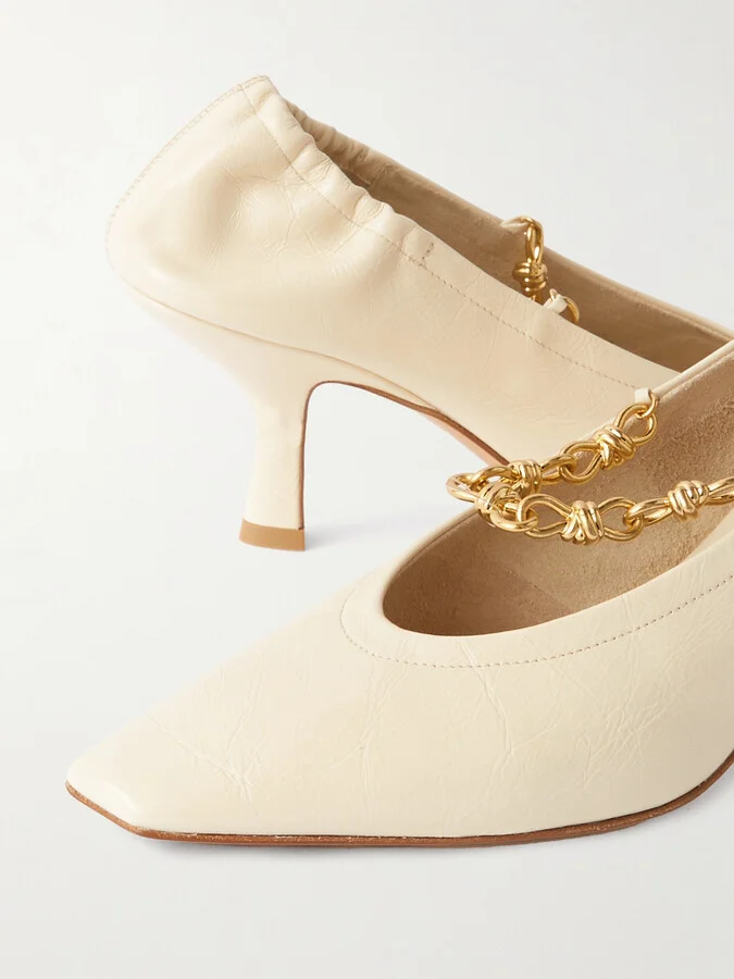 Bottega Veneta - Melbourne Embellished Glossed Crinkled-leather Pumps - Cream - Image 4