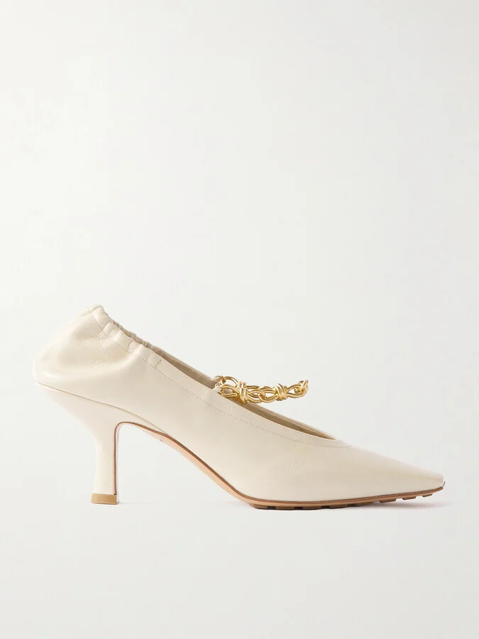 Bottega Veneta - Melbourne Embellished Glossed Crinkled-leather Pumps - Cream