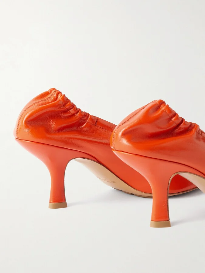 Bottega Veneta - Melbourne Embellished Glossed Crinkled-leather Pumps - Orange - Image 4